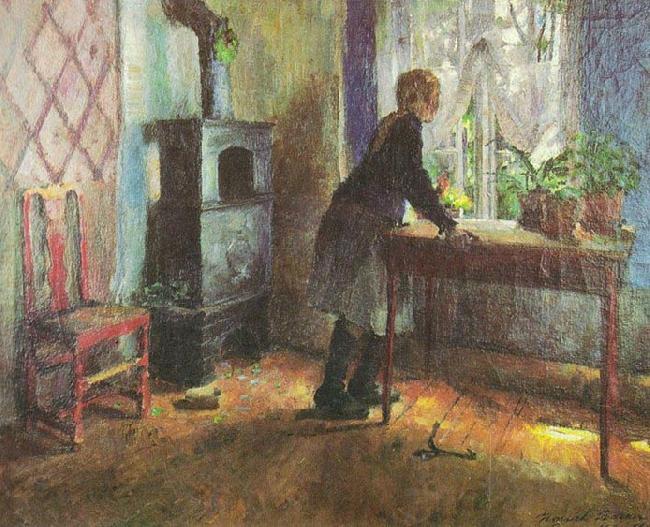 Harriet Backer Pike ved vinduet oil painting picture